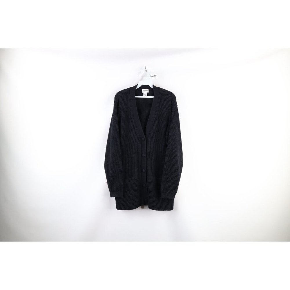 Vintage 90s Small Oversized Ribbed Knit Kurt Cobain Cardigan Sweater Black